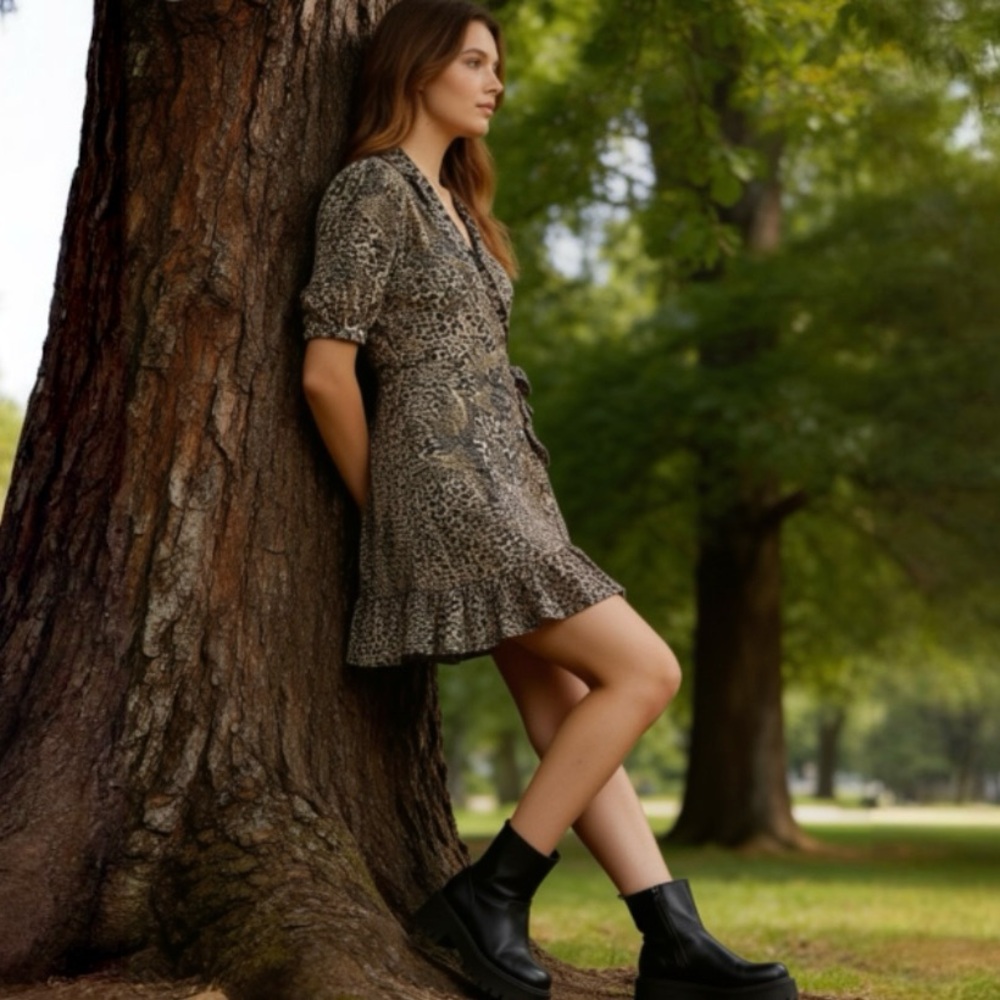 Topshop Animal Print Plunging V Neck Mini Dress - Picture 2 of 7